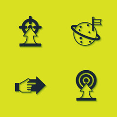 Set Target, with arrow, Hand pointing finger and Moon flag icon. Vector