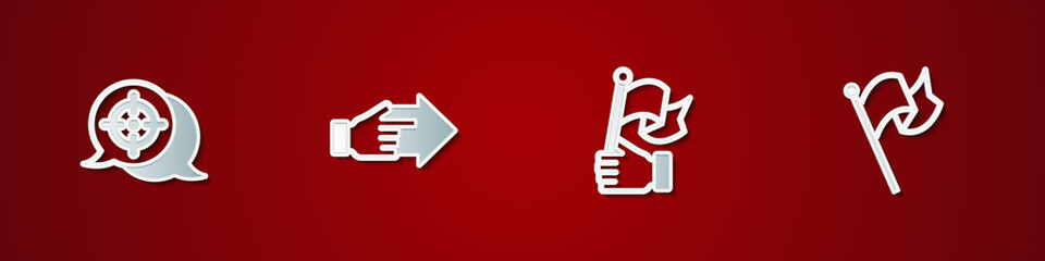 Set Target, Hand with pointing finger, holding flag and Flag icon. Vector