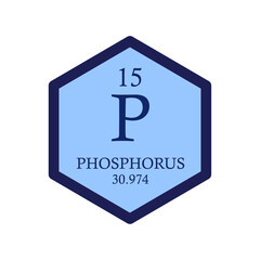 P Phosphorus Non reactive metal Chemical Element Periodic Table. Hexagon vector illustration, simple clean style Icon with molar mass and atomic number for Lab, science or chemistry education.