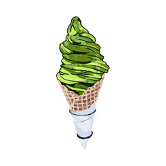 macha ice cream cone. green tea. kawaii, cute. Taste. food.  vector eps 10 - obrazy, fototapety, plakaty