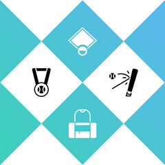 Set Medal with baseball ball, Sport bag, Baseball field and bat icon. Vector