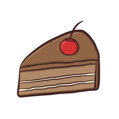 Piece of cake isolated on white background. Piece of cake with cherries. Vector illustration.