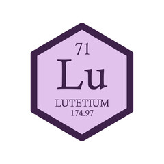 Lu Lutetium Lanthanide Chemical Element Periodic Table. Hexagon vector illustration, simple clean style Icon with molar mass and atomic number for Lab, science or chemistry education.