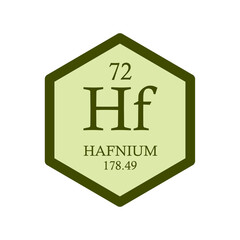 Hf Hafnium Transition metal Chemical Element Periodic Table. Hexagon vector illustration, simple clean style Icon with molar mass and atomic number for Lab, science or chemistry education.