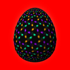 Happy Easter, Artfully designed and colorful 3D easter egg, 3D illustration on red