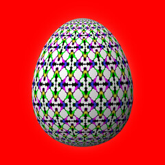 Happy Easter, Artfully designed and colorful 3D easter egg, 3D illustration on red