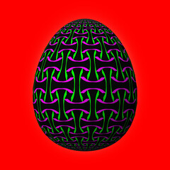Happy Easter, Artfully designed and colorful 3D easter egg, 3D illustration on red