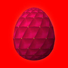 Happy Easter, Artfully designed and colorful 3D easter egg, 3D illustration on red