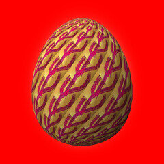 Happy Easter, Artfully designed and colorful 3D easter egg, 3D illustration on red