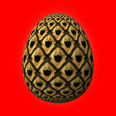 Happy Easter, Artfully designed and colorful 3D easter egg, 3D illustration on red