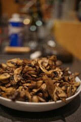 sauteed mushrooms in the bowl 