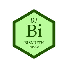 Bi Bismuth Post transition metal Chemical Element Periodic Table. Hexagon vector illustration, simple clean style Icon with molar mass and atomic number for Lab, science or chemistry education.