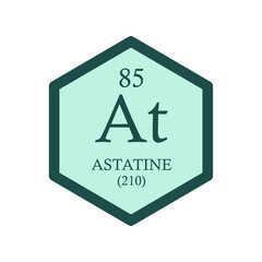 Obraz premium At Astatine Halogen Chemical Element Periodic Table. Hexagon vector illustration, simple clean style Icon with molar mass and atomic number for Lab, science or chemistry education.