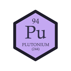 Pu Plutonium Actinoid Chemical Element Periodic Table. Hexagon vector illustration, simple clean style Icon with molar mass and atomic number for Lab, science or chemistry education.