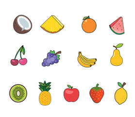 Fruits linear style colored icons