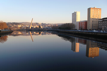 Bridge and houses in a village in Galicia, Spain