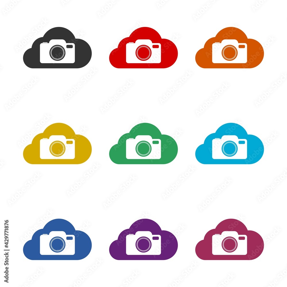 Poster upload cloud camera logo design isolated on white background color set