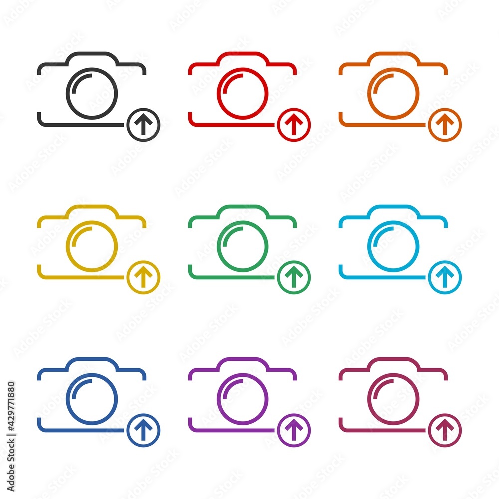 Poster upload cloud camera logo design isolated on white background color set