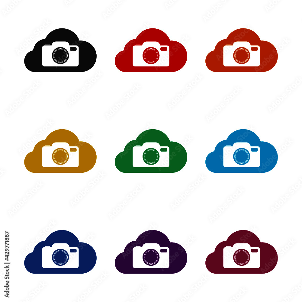 Poster upload cloud camera logo design isolated on white background color set