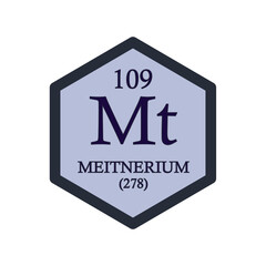 Mt Meitnerium  Chemical Element Periodic Table. Hexagon vector illustration, simple clean style Icon with molar mass and atomic number for Lab, science or chemistry education.