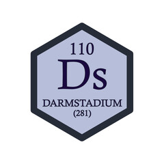 Ds Darmstadtium  Chemical Element Periodic Table. Hexagon vector illustration, simple clean style Icon with molar mass and atomic number for Lab, science or chemistry education.