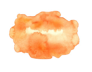 Abstract orange watercolor hand-painted stain blot isolated on white, grunge texture background