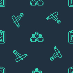 Set line Team of baseball players, Baseball bat with and Planning strategy on seamless pattern. Vector