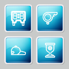 Set line Baseball mechanical scoreboard, Whistle, cap and Award cup with baseball icon. Vector