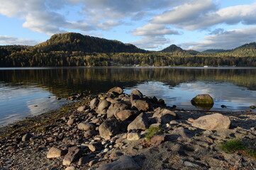 Evening on Lake Teletskoye. Altai Republic.Western Siberia