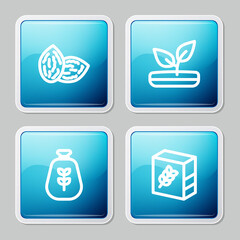 Set line Seed, Sprout, Bag of flour and Flour pack icon. Vector