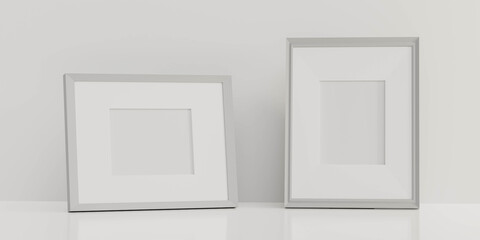 blank empty white picture frame on white background 3d render illustration
