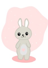 Obraz premium Cute gray bunny on a pink background.