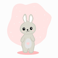 Cute gray bunny on a pink background.