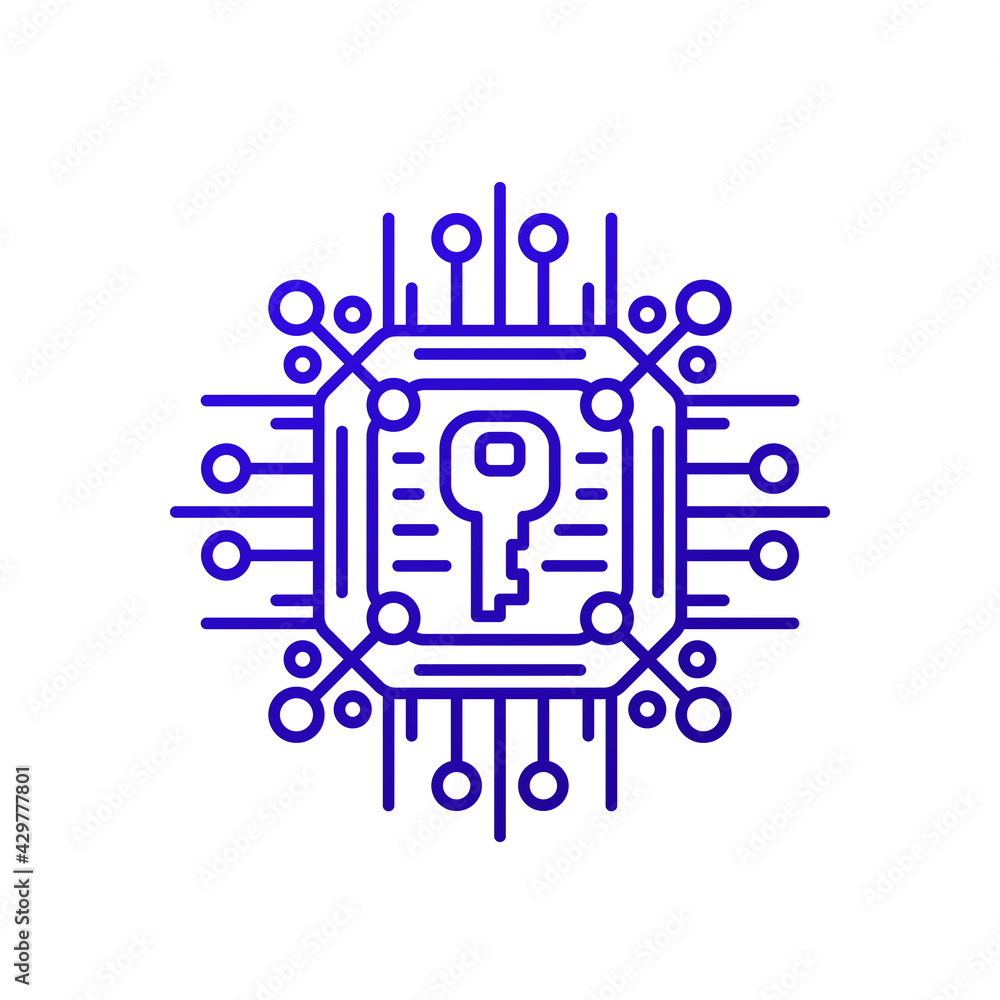 Poster encryption and data protection line icon