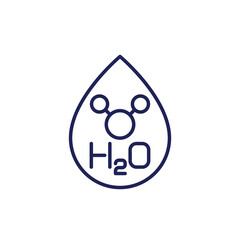 h2o line icon with water drop and molecule