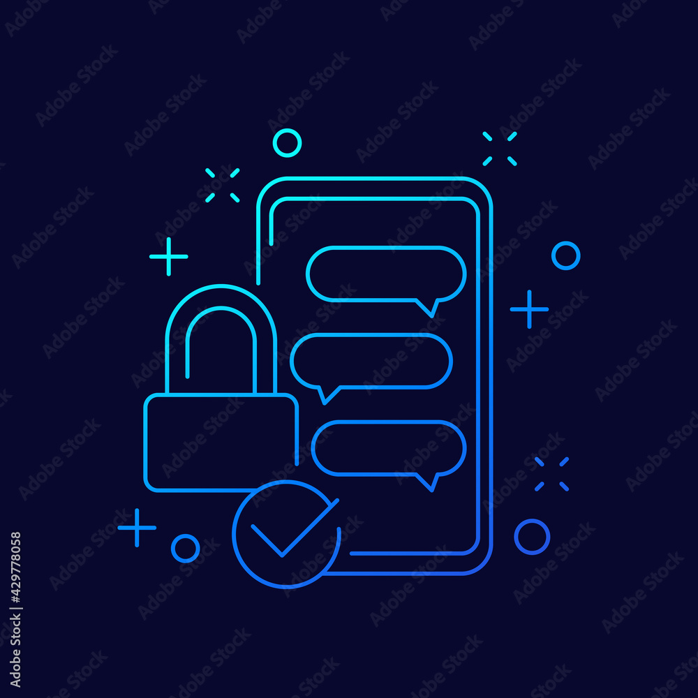 Poster protected chat app line icon with a smart phone