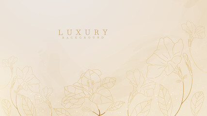 Hand drawn floral lines with watercolor background. Luxury style concept. vector illustration.