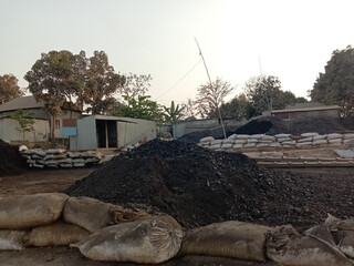 black colored coal stock on digging