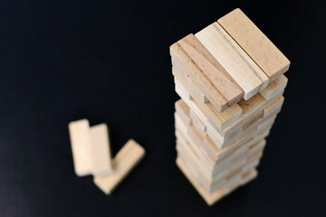 Closeup image of a Jenga or Tumble tower wooden block game