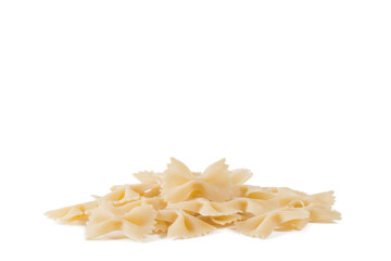 Type of Italian pasta: farfalle. Farfalle on a white background.