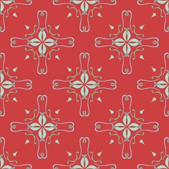Bright Red And Green Cross Shaped Ornate Repeat Pattern