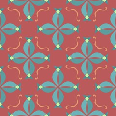 Geometric Red And Muted Green and blue Cross Repeat Pattern