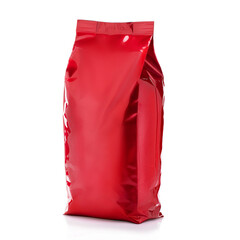 Realistic red coffee packaging mockup isolated on white background
