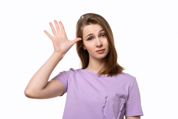 Portrait of puzzled girl gesturing are you crazy, out of your mind. Body language concept
