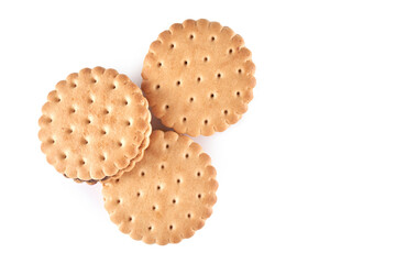 Round crackers with filling isolated on white background, clipping path