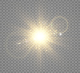 Special lens flash, light effect. The flash flashes rays and searchlight. illust.White glowing light. Beautiful star Light from the rays. The sun is backlit. Bright beautiful star. Sunlight. Glare.