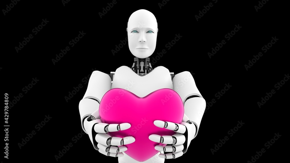 Aufkleber futuristic robot , artificial intelligence cgi on black background . robotic man 3d render animation