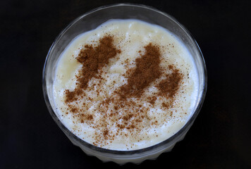 traditional turkish dessert rice pudding. top view