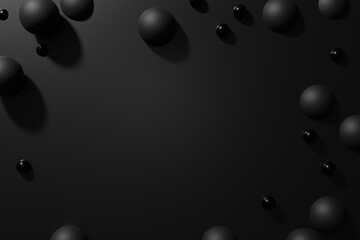 3d render black matte metallic spheres frame on a monochrome background