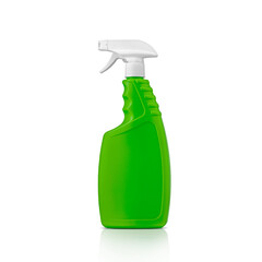 Plastic green bottle with cap isolated on white background for loose detergent laundry or cleaning...